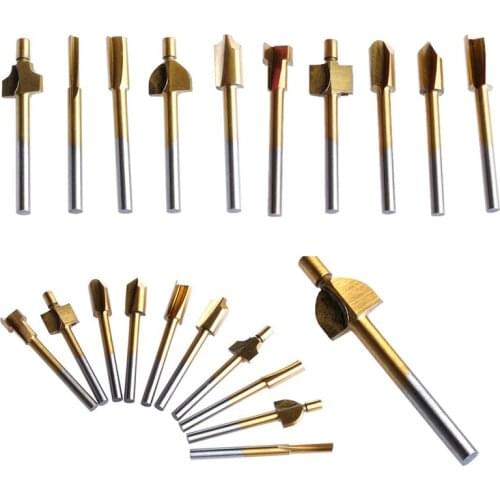 10pcs New Titanium Mini HSS Router Bits 1/8" 3mm Shank Wood Cutter Router Bits For Rotary Tools