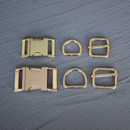 100 Sets 15/20/25mm Webbing Metal Hardware Gold Slider D Ring Release Belt Buckle For Dog Collar Paracord Sewing Accessory