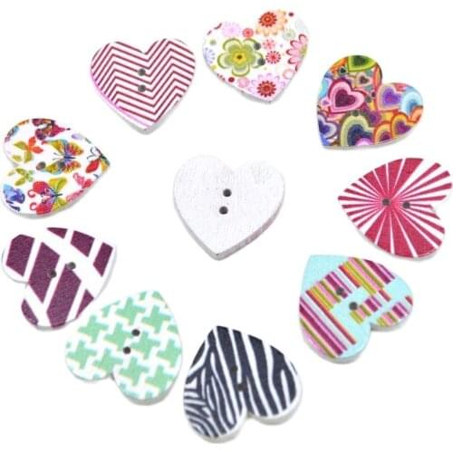 ANZUN 40pcs 25mm Wooden Button handmade heart button diy accessories Sewing Suppliesr For Craft And Mixed Designs