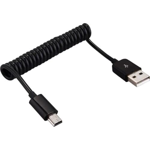 1M Spring Coiled USB 2.0 Male to Mini USB 5 Pin Data Sync Charger Cable For MP3 MP4 cell phone Portable 5pcs