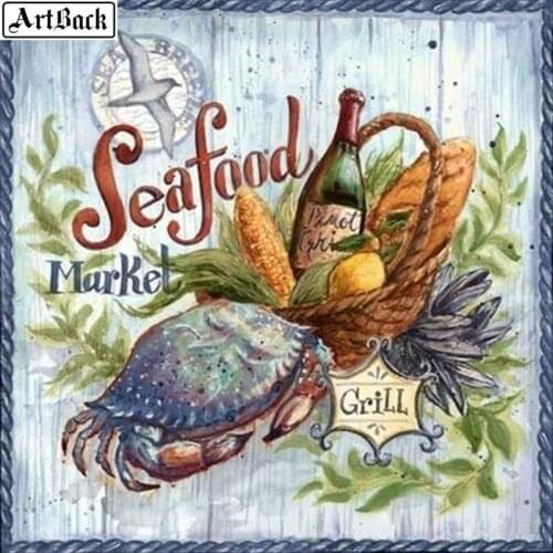 5d diy full square round diamond painting sea food landscape diamond mosaic embroidery crafts wall sticker