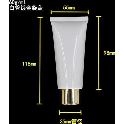 60ML Sunscreen scream Tube, 60G white Cream Tube with shiny gold screw lid,2 ounce Cosmetic plastic Soft Tubes for hand cream