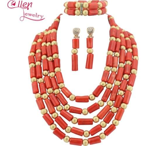 African Coral Jewelry Set Coral Beads Necklace Set Nigerian African Wedding Beads Jewelry Set TL1648