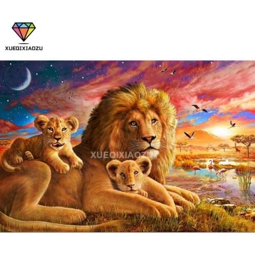 5D DIY Full Circle Diamond Painting "Lion King" Animal Diamond Embroidery Flash Diamond Mosaic Picture for Home Decoration MAM53