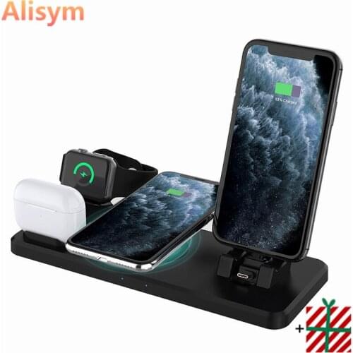 6 in 1 Wireless Fast Charging Stand 15W Charger Docking Station，For iPhone 11 Pro X XS Max XR 8 Airpods Pro Apple Watch 5 4 3 2