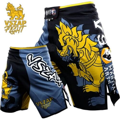 VSZAP Kirin Boxing Fight Shorts Print MMA Shorts Boxing Trunks Fightwear Side Splits Jiu-Jitsu Pants Muay Thai Fighting Shorts