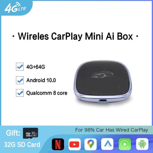 Carplay 4+64G Wireless Mini Android Box Car Multimedia Player Plug and Play Mirror Link For Benz Audi Volkswagen Kia Toyota