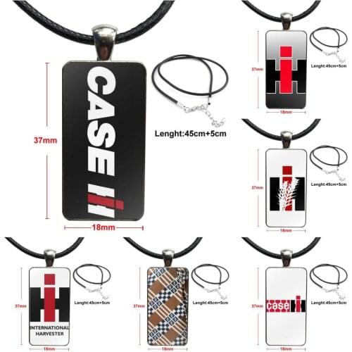 For Lovers Best Friendship Case Ih Tractors Logo Fashion Glass Cabochon Pendant Rectangle Necklace Choker Necklace Jewelry