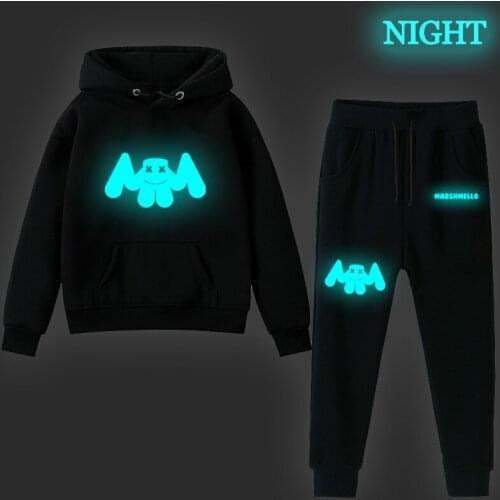 Kids DJ Marshmello Pattern Night Light Ensemble Fall Boys Girls Casual Print Sportswear Street Loose Clothes Halloween Costume