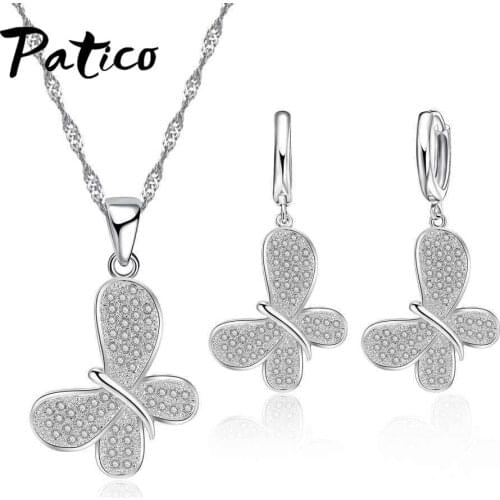 925 Sterling Silver Cute Beautiful Butterfly Shape Jewelry Set Bridal Wedding Animal Necklace Earrings Cubic Zirconia