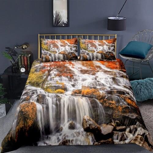 Landscape Painting Printed 3D Waterfall Bedding Set Single Duvet Quilt Cover Pillowcas Set King Size Home Textiles For Child