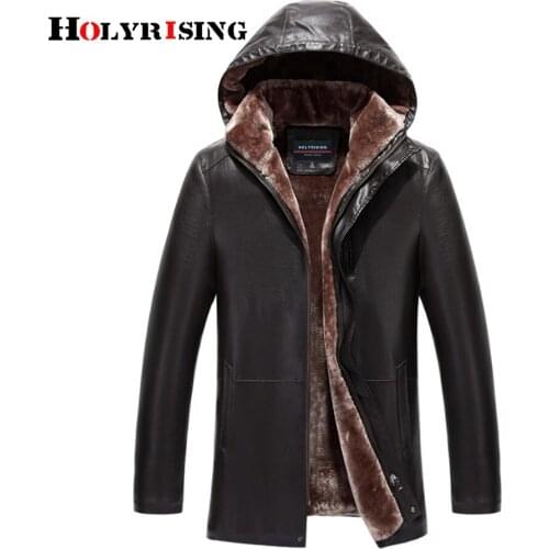Leather Jacket Men jaqueta masculina couro Coats High Quality PU Outerwear Men Hat jacket Winter Thicken Male Jacket 18294-5