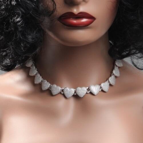 Uwin 9mm Cuban Chain Choker with CZ Heart Micro Paved Iced Out Cubic Zirconia Luxury Accessories Bling Bling Charmming Jewelry