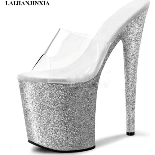 LAIJIANJINXIA New Open Toe Slippers 20 CM Super High Heel Shoes Platforms Pole Dance Shoes Star Model Shoes, Wedding Shoes