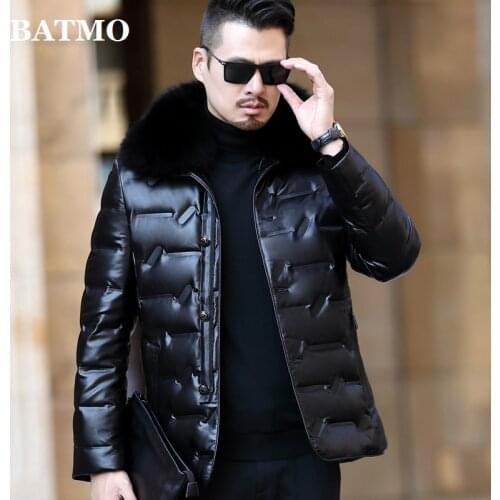 Batmo 2020 new arrival winter high quality 90% white duck down fox fur collars jackets men,mens LEATHER coat 803