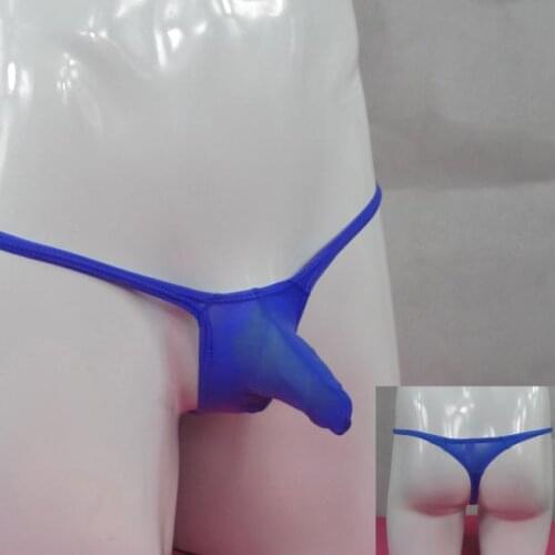 Male pouch thong semi-transparent ultra-thin nylon narrow waist elastic