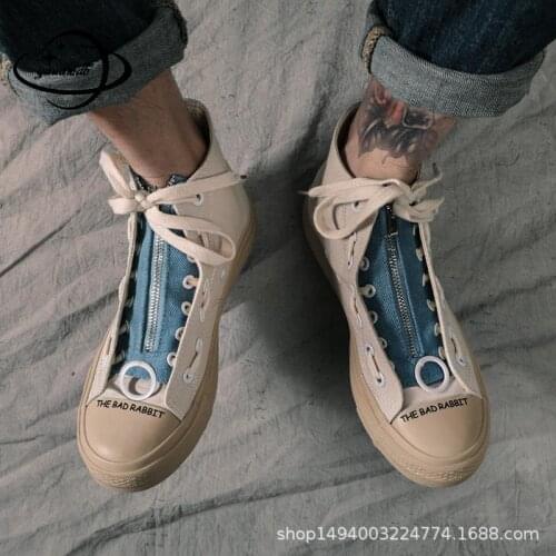 38-44 Mens Vulcanize Shoes Spring Autumn Male Canvas Footwear Lace-Up Zipper Mixed Colors Fashion Personality Zapatos Hy46