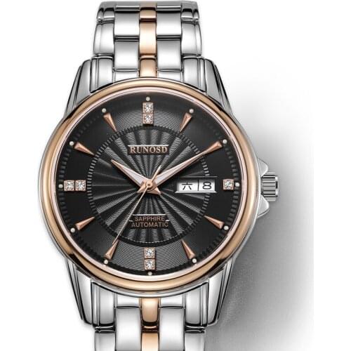 RUNOSD 2020 Mens Watch Elegant Rose Gold Calendar Sport Fashion Automatic Mechanical Mens Watch Sapphire