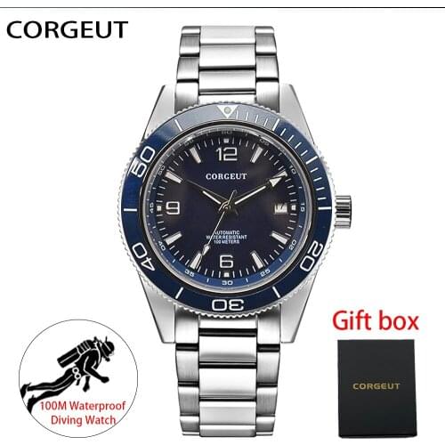 CORGEUT Diving Watch Luxury Famous Brand Men 100M Waterproof Calendar Watch Men Business Luminous Mechanical Clock Reloj Hombre