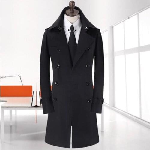 Mens clothing plus size spring and autumn long trench coats mens design new arrival black double breasted coat men outerwear