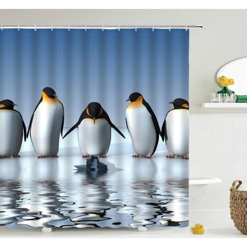 Cute Funny Cartoon Shower Curtain, Penguin,Cat,Panda Waterproof Bathroom Shower Curtain Polyester Fabric Bathtub Screen 180*180