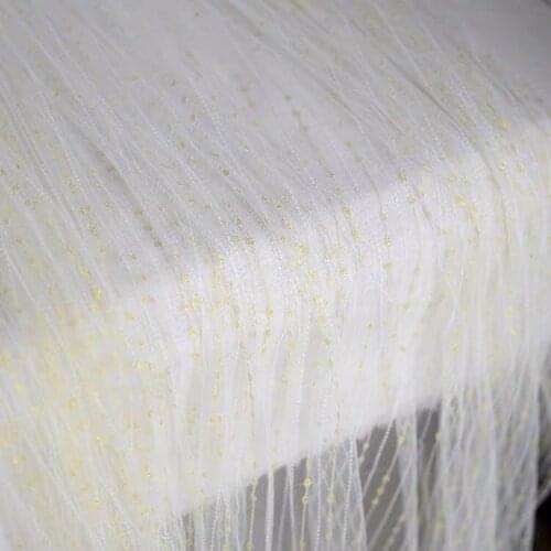 Off White Mesh Lace Fabric Embroidered Gold Stripes Lace With Dots Off White Soft Tulle Lace Fabric