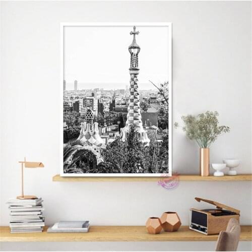 Barcelona Park Guell Black And White Poster Print Spain Travel Wall Art Picture For Living Room Bedroom Home Decoration