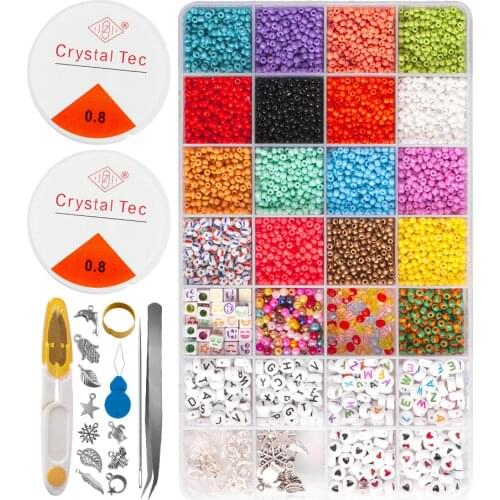 Flat Acrylic Letter Child Puzzle Beads Box For DIY Name Bracelet Jewelry Hand Making Accessories Glass Seed Alphabet Bead Set