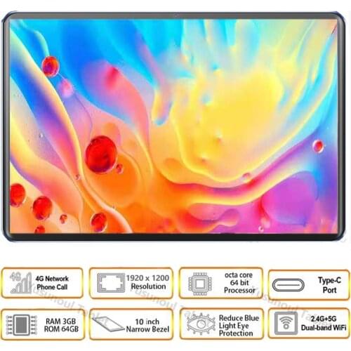 Sales! 3+64GB Super 10 inch Tablet MT6762 Octa Core 1920*1200 2.5K IPS Screen Dual 4G Phone Call Android Tablet pc 10.1“+Gifts