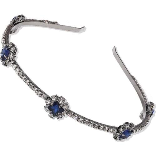 Bridal Wedding Full Jewelry Hair Hoop Vintage Blue Rhinestone Metal Headband