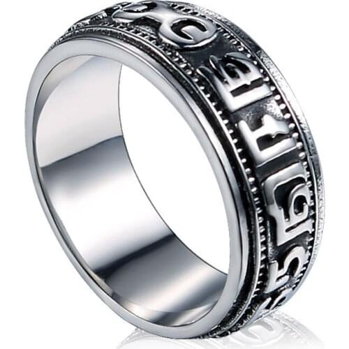 Texture Ring for men Wholesale Stainless Steel Mantra big retro Ring Dainty polishing Ring men Gifts Male Fashion Retro Jewelry