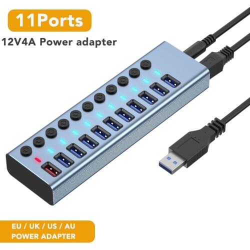 10Ports Powered USB 3 0 HUB UK 1Port BC1.2 USB 3.0 SuperSpeed Industrial Grade USB 3.0 Hub with for Macbook PC Laptop