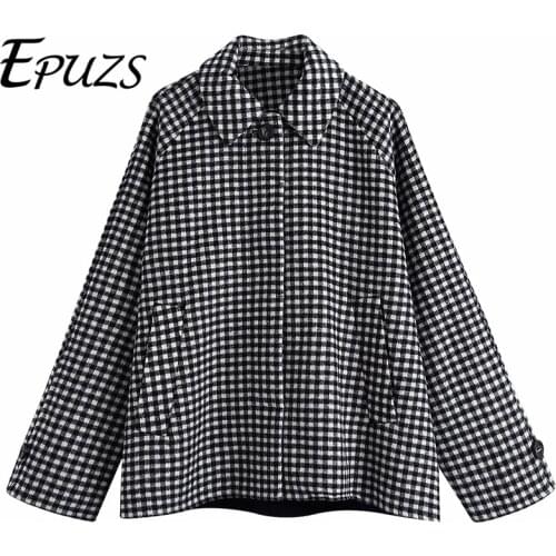 Vintage Lapel Plaid Oversize Jacket Coat Fashion Slim Long Sleeve ELegant Office Work Jacke Coat Famale Outerwear Chic Top