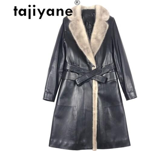 Genuine Jacket Leather Women 2021 Real Sheepskin Jackets Woman 100%mink Fur Collar Placket Long Coat Femme Veste TN833