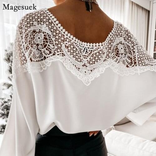 New Autumn Lace White Blouse Women O-Neck Crochet Floral Long Sleeve Shirt Embroidery Casual Sexy Office Ladies Top Femme 12459