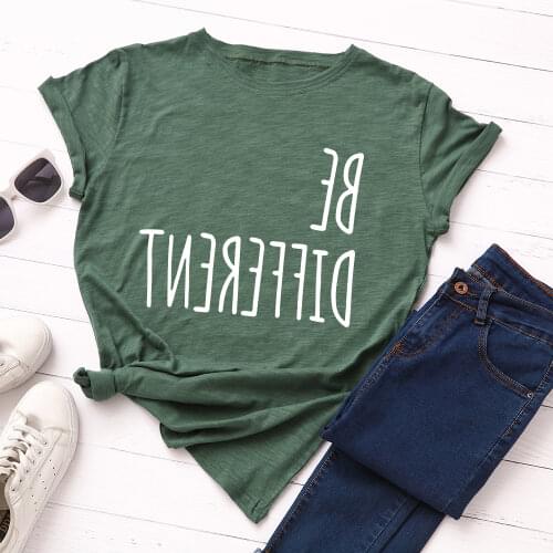 Women Short Sleeve Cotton T-Shirts Graphic Tees Summer Tee Tops for Female Loose Casual Oversized Clothes Be Different Letter
