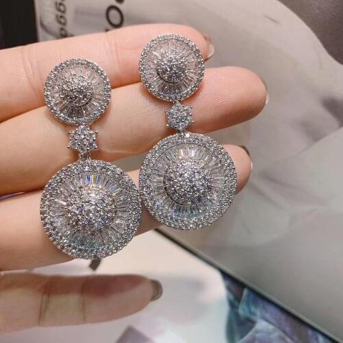 Luxury Geometric drop dangle Earrings For Women Accessories Full Cubic Zirconia Earrings Jewelry pendientes mujer moda E4461