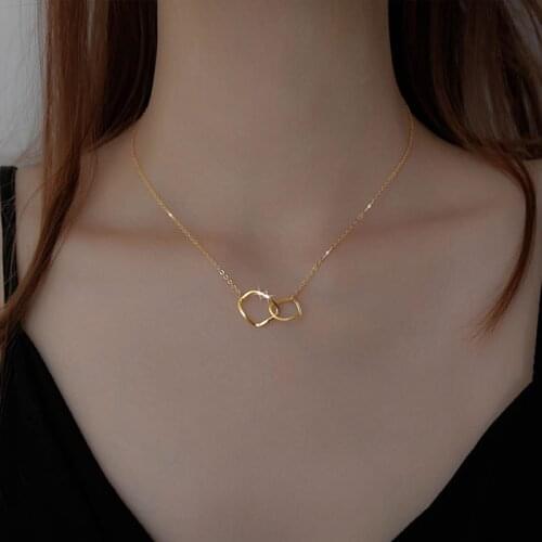 Silvology Irregular Square Double Circle 925 Sterling Silver Necklace Elegant Temperament Necklace for Women Office Jewelry Gift