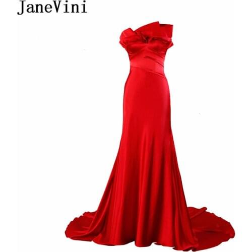 JaneVini Red Evening Dresses for Women Long Dress Evening Elegant Pleat Sweep Train Trumpet Mermaid Party Gowns vestido rojo