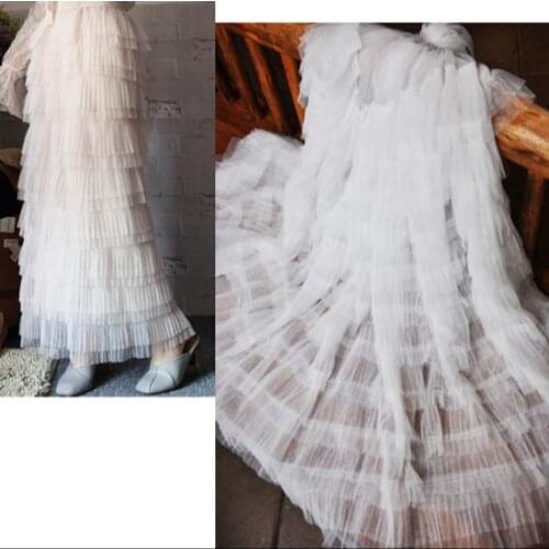 1Meter 9Layers Pleated Fold Lace Fabric Handmade Mesh Lace Ribbon Diy Gauze Ruffled Cake Skirt Tulle Fabric Wedding Decoration