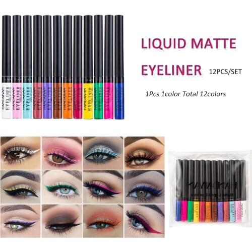 12Pcs/Set Colorful Matte Liquid Eyeliner Waterproof Long Lasting Full Pigment Vivid Halo Bright Liner Lady Eye Fashion Makeup