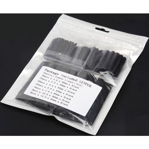 127pcs/lot Heat Shrink Tubing 7.28m 2:1 Black Tube Car Cable Sleeving Assortment Wrap Wire Kit with Polyolefin Tub
