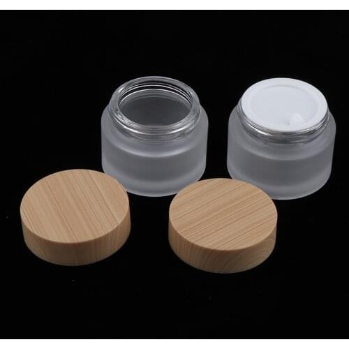 2pcs 20g/ml Environmental Wood Texture Lid Frosted Glass Bottles Cream Jars Empty Cosmetic Comtainers Portable Transparent Case