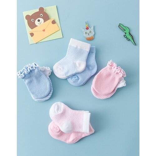 4 Pairs Children Kids Baby Newborn Socks Gloves Anti-scratch Breathable Elasticity Protection Face Mittens Shower Gift
