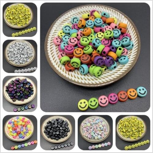 50pcs/Lot 10mm Oval Shape Acrylic Spaced Beads Smile-Face Beads For Jewelry Making DIY Charms Bracelet Necklac