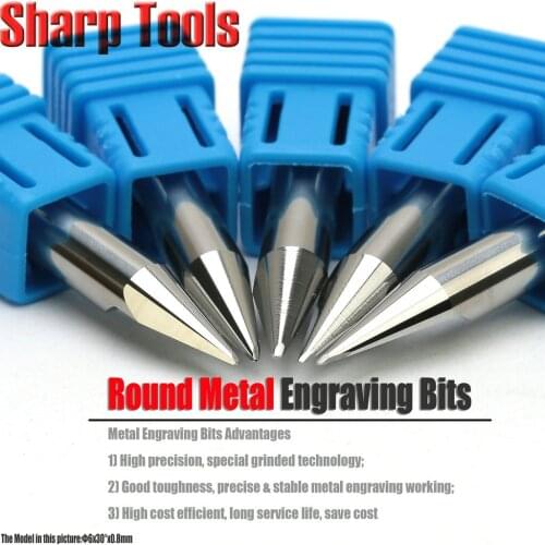 6x0.8MM 30 Angle Round Bottom V Bit Tungsten Cutter Carbide Milling Tools for Metal Aluminum, Engraving CNC Router Bits Cutter