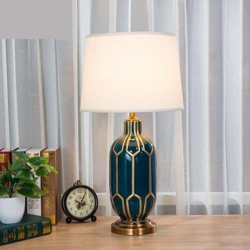 American Copper Plated Ceramic Table Lamp Bedroom Reading Lamp Chinese antique blue ceramic table lamp desk lamps