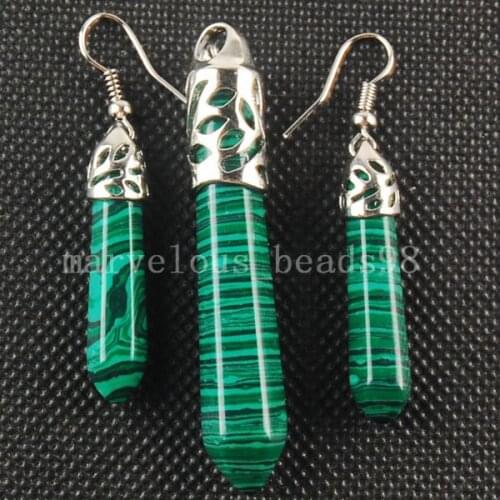 Free shipping Fashion Jewelry 1set Malachite Hexagonal Pointed Reiki Chakra Pendant And Earring MC3108