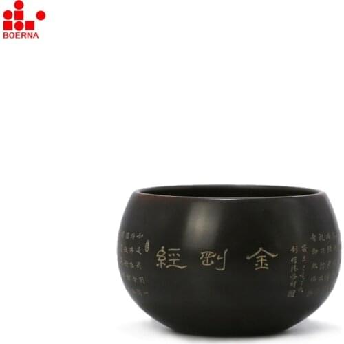 BOERNA Pottery Cup Handmade Nixing Diamond Sutra Carving Exquisite Tea Cup Packaging Beautiful Christmas Gift Tazas Caneca
