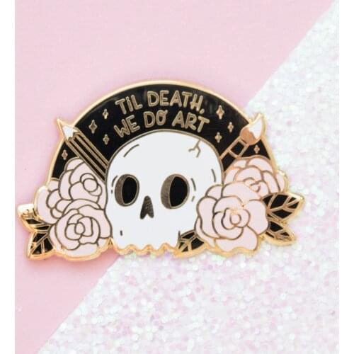Til Death We Do Art Floral Skull Brooch Pins Enamel Metal Badges Lapel Pin Brooches Jackets Jeans Fashion Jewelry Accessories